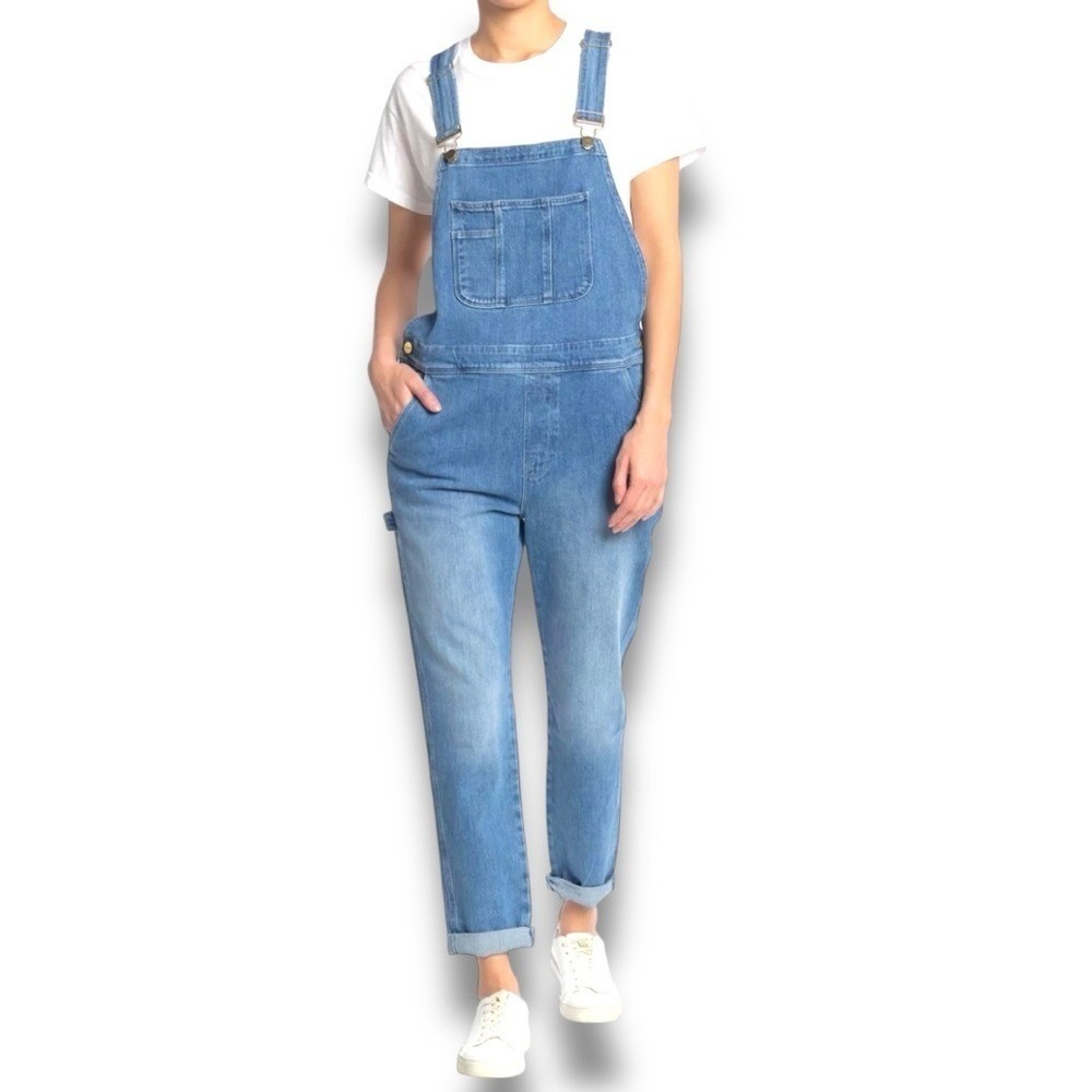 Frame Denim Distressed Le Garcon Crop Boyfriend Medium Wash Overalls Size XS